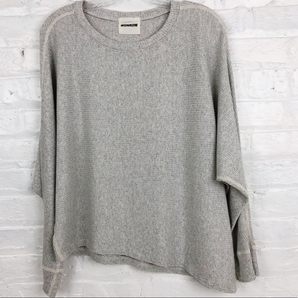 Monrow Tops - Monrow Ribbed Gray Asymmetric Dolman Sweater Small